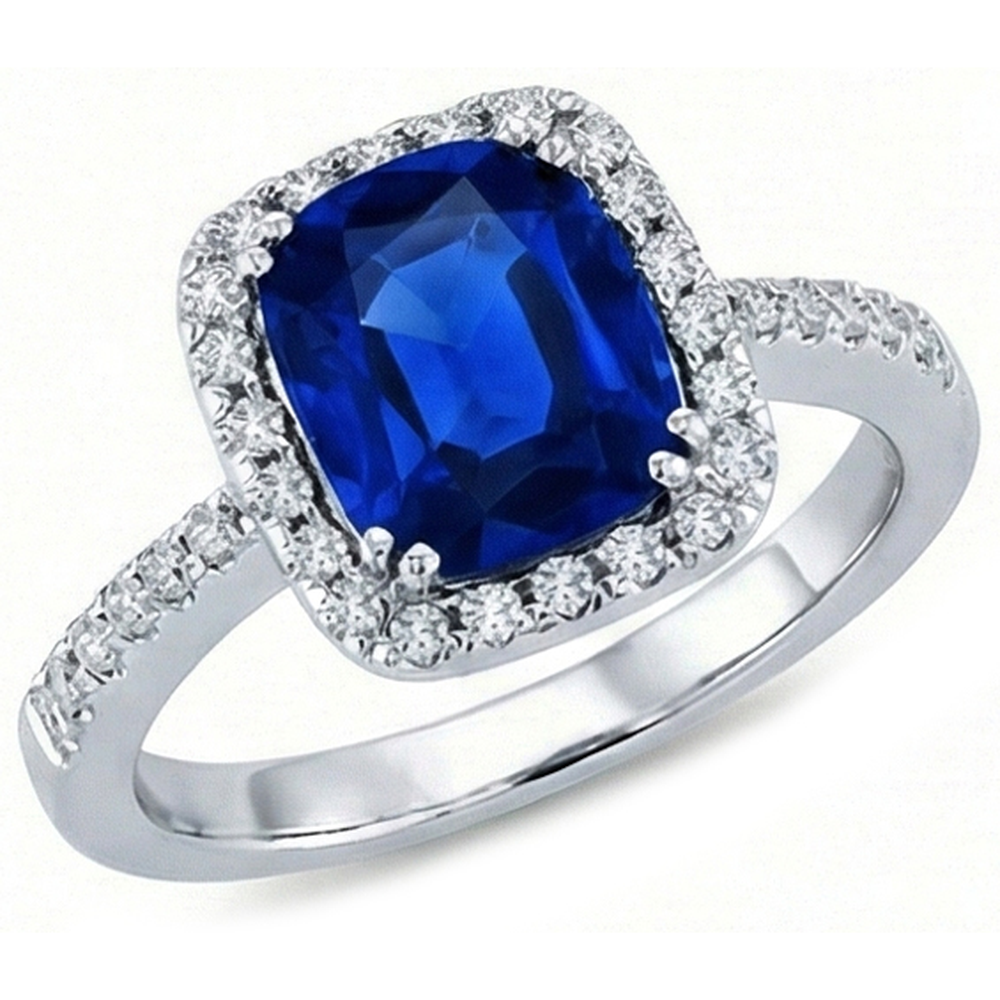 3.50 Karat Ceylon Blauer Saphir Halo Aus der Erde Abgebauter Natürlicher Diamanten Ring Weißgold 14K