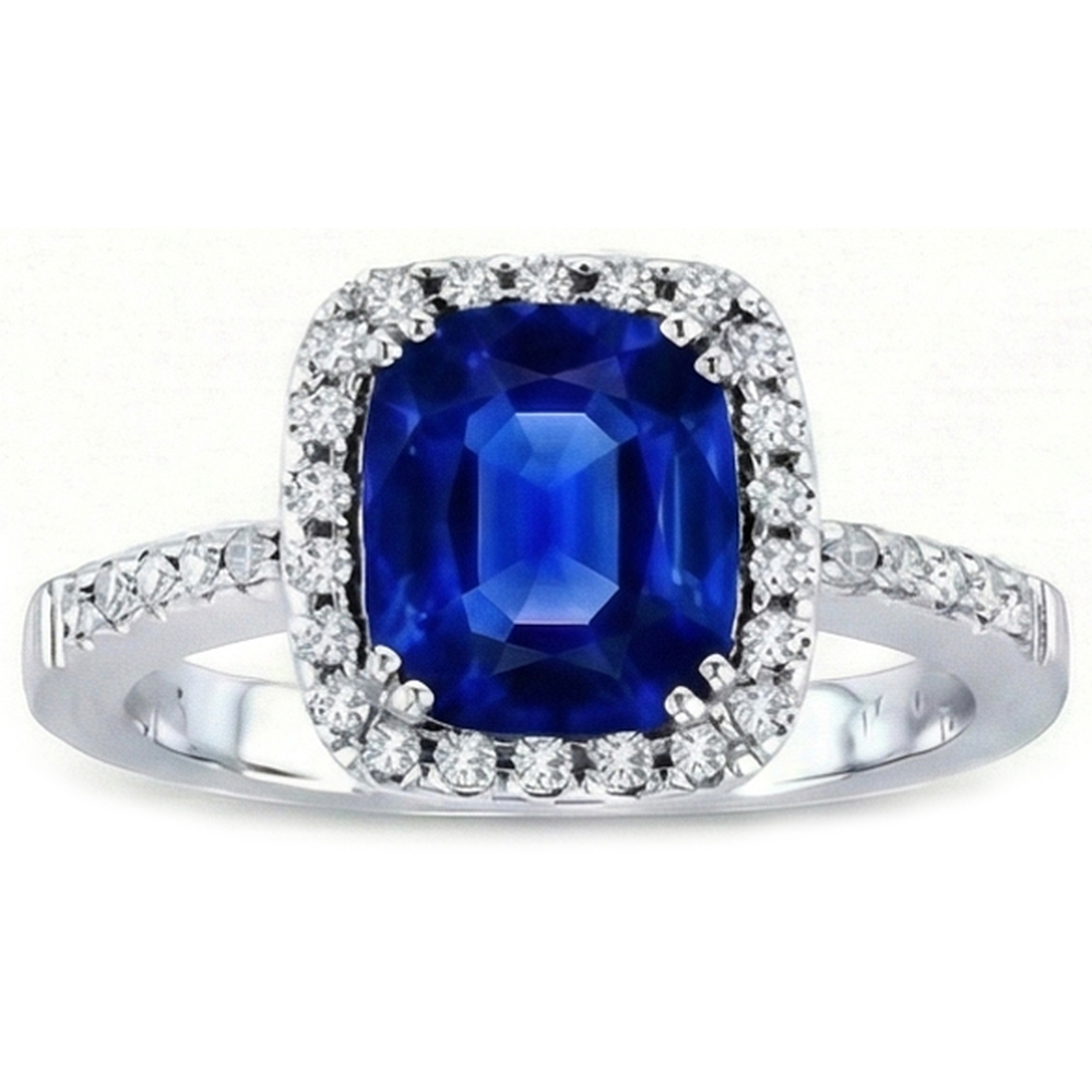3.50 Karat Ceylon Blauer Saphir Halo Aus der Erde Abgebauter Natürlicher Diamanten Ring Weißgold 14K