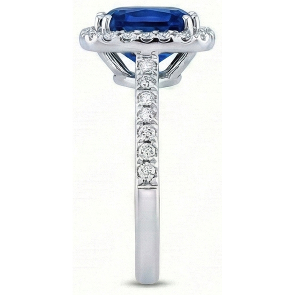 3.50 Karat Ceylon Blauer Saphir Halo Aus der Erde Abgebauter Natürlicher Diamanten Ring Weißgold 14K