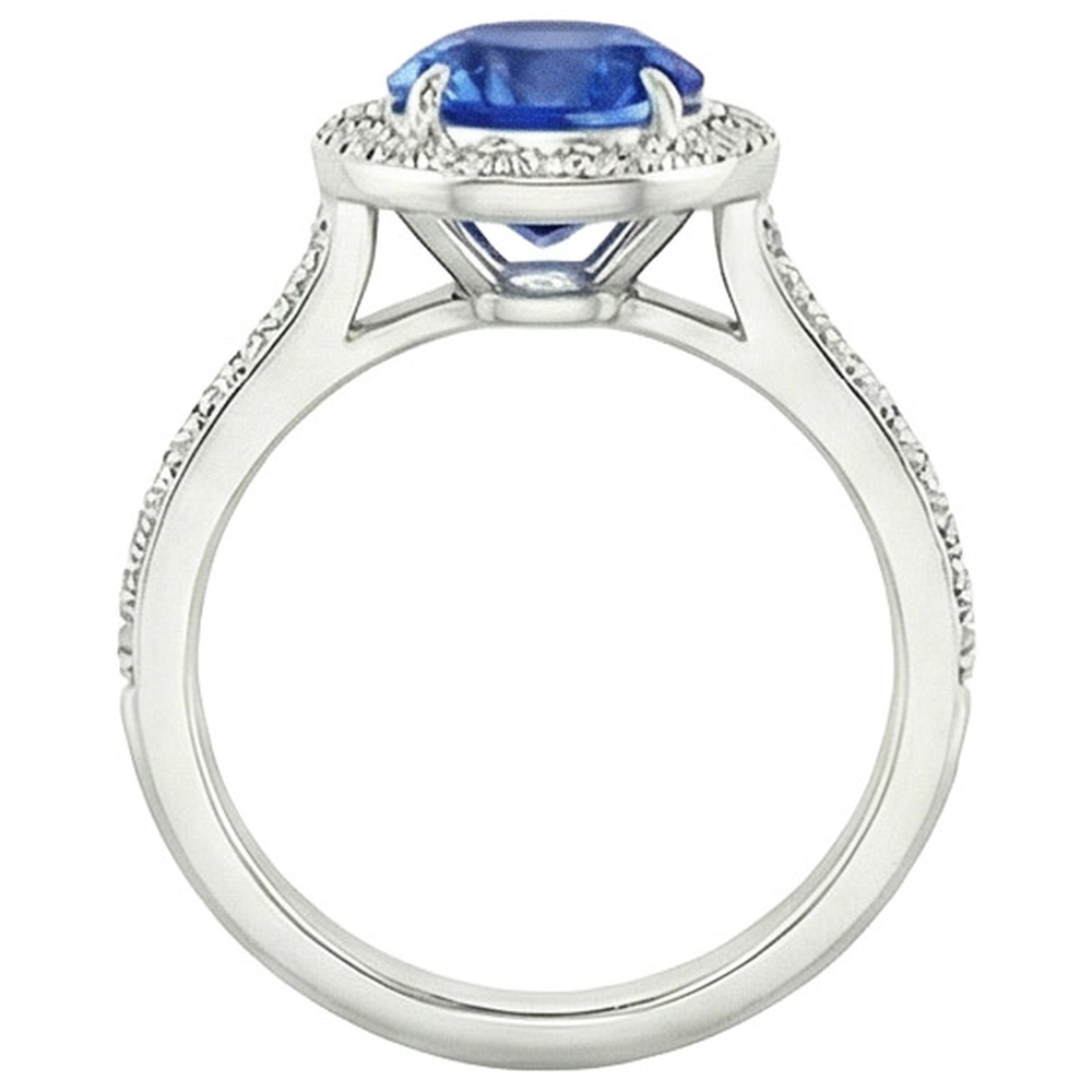 3.50 Karat Ceylon Saphir und Aus der Erde Abgebauter Natürlicher Diamanten Ring Weißgold 14K