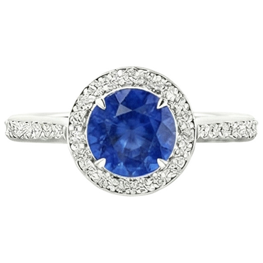 3.50 Karat Ceylon Saphir und Aus der Erde Abgebauter Natürlicher Diamanten Ring Weißgold 14K