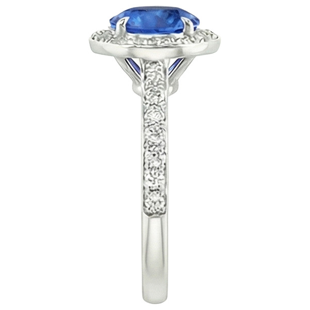3.50 Karat Ceylon Saphir und Aus der Erde Abgebauter Natürlicher Diamanten Ring Weißgold 14K
