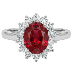 3.50 Karat Rubin mit Aus der Erde Abgebauter Natürlicher Diamanten Blume Halo Ring Weißgold 14K
