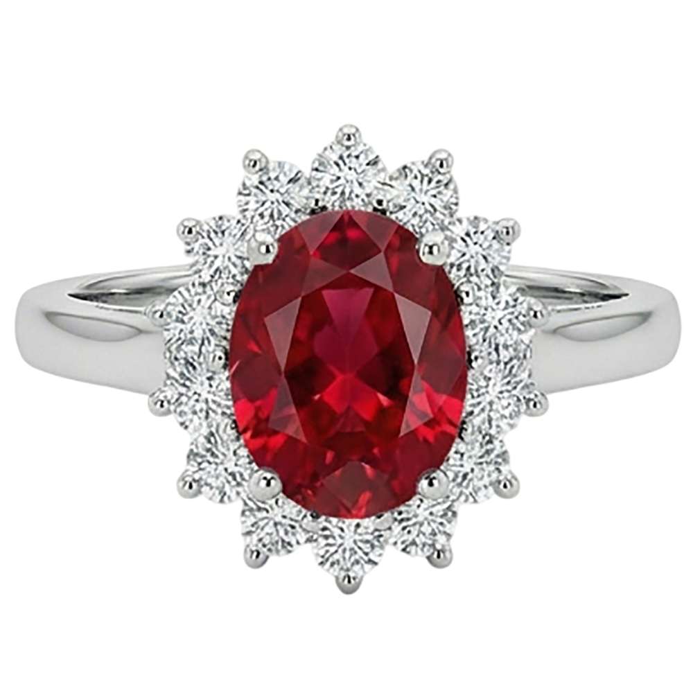 3.50 Karat Rubin mit Aus der Erde Abgebauter Natürlicher Diamanten Blume Halo Ring Weißgold 14K