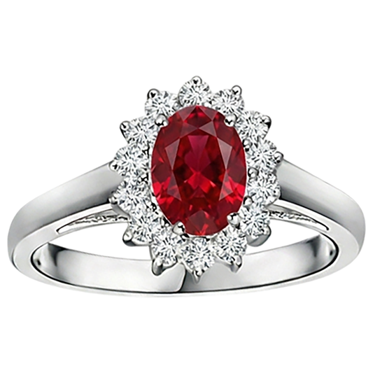 3.50 Karat Rubin mit Aus der Erde Abgebauter Natürlicher Diamanten Blume Halo Ring Weißgold 14K