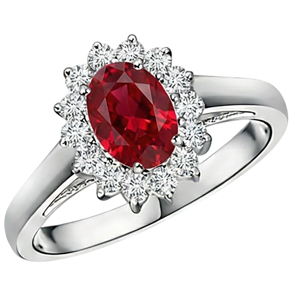 3.50 Karat Rubin mit Aus der Erde Abgebauter Natürlicher Diamanten Blume Halo Ring Weißgold 14K
