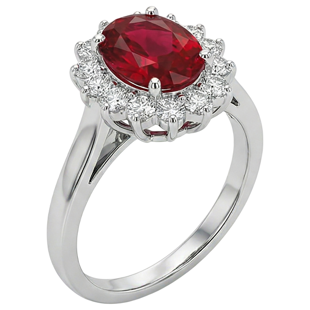 3.50 Karat Rubin mit Aus der Erde Abgebauter Natürlicher Diamanten Blume Halo Ring Weißgold 14K