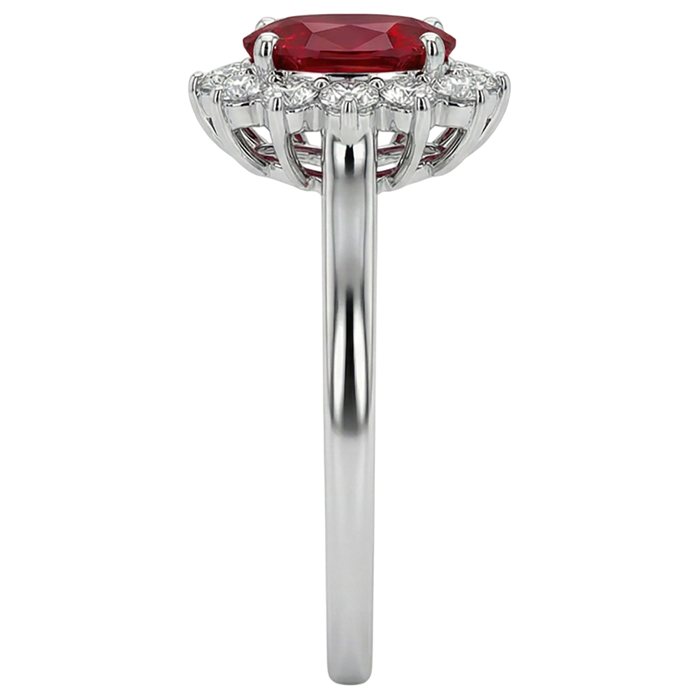 3.50 Karat Rubin mit Aus der Erde Abgebauter Natürlicher Diamanten Blume Halo Ring Weißgold 14K