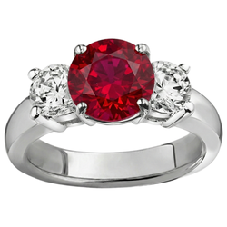 3.50 ct. 3 Steine Rubin und Aus der Erde Abgebauter Natürlicher Diamanten Ring Weißgold Krappenset