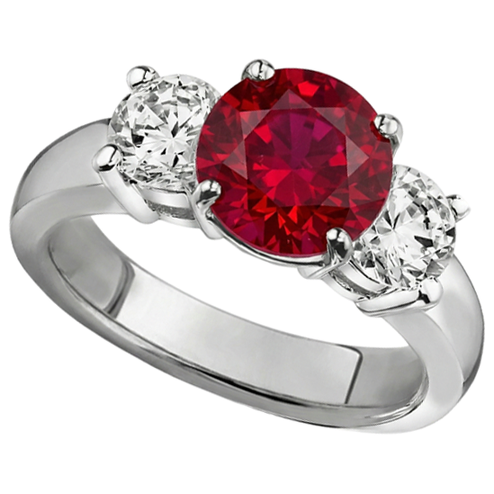 3.50 ct. 3 Steine Rubin und Aus der Erde Abgebauter Natürlicher Diamanten Ring Weißgold Krappenset