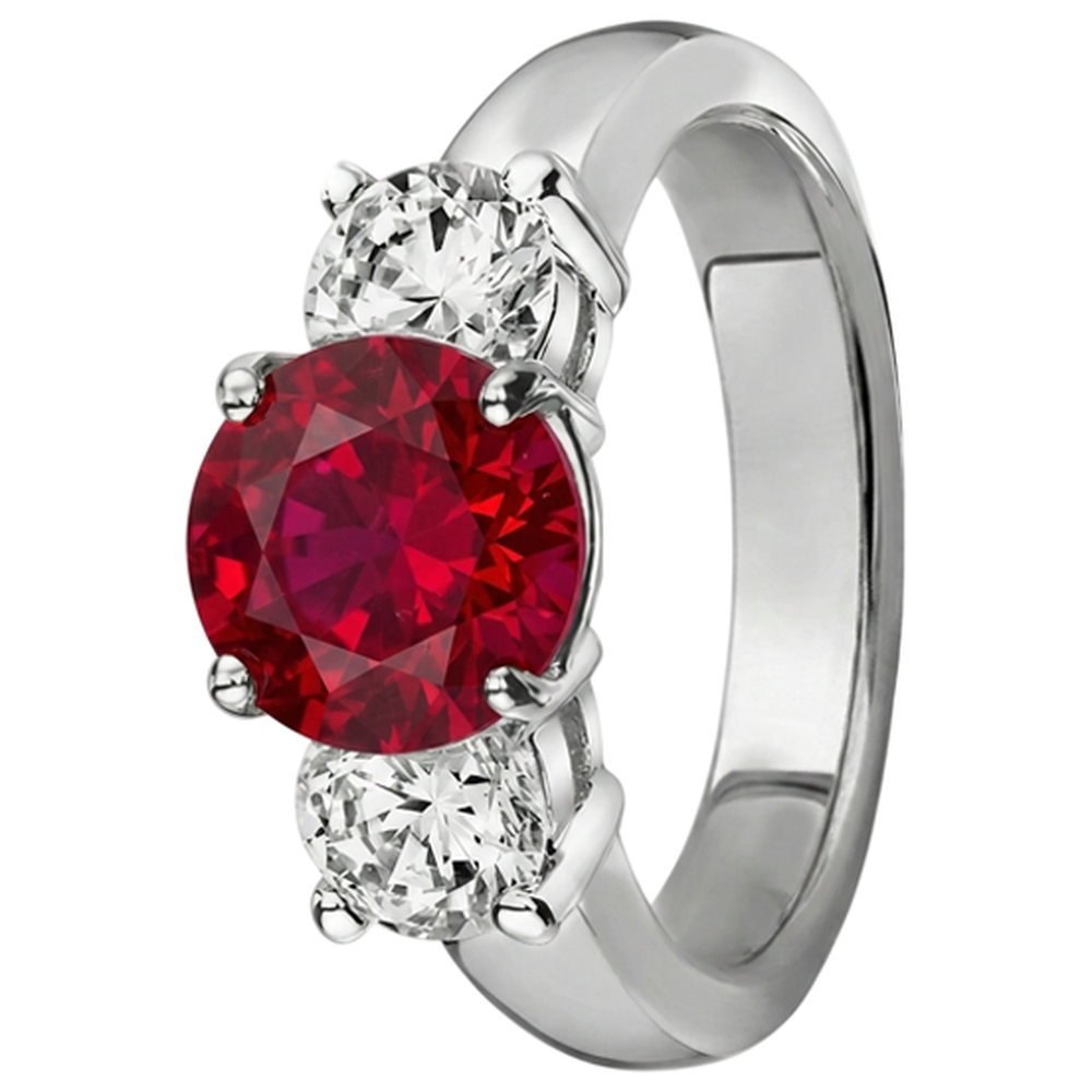 3.50 ct. 3 Steine Rubin und Aus der Erde Abgebauter Natürlicher Diamanten Ring Weißgold Krappenset