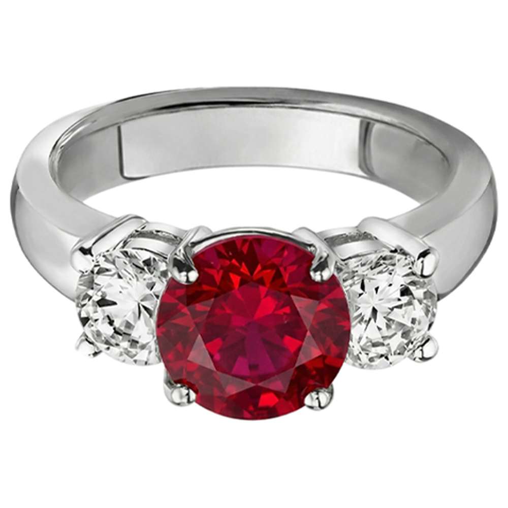3.50 ct. 3 Steine Rubin und Aus der Erde Abgebauter Natürlicher Diamanten Ring Weißgold Krappenset