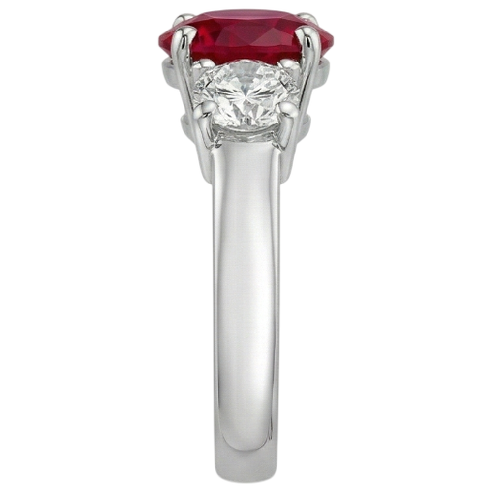 3.50 ct. 3 Steine Rubin und Aus der Erde Abgebauter Natürlicher Diamanten Ring Weißgold Krappenset