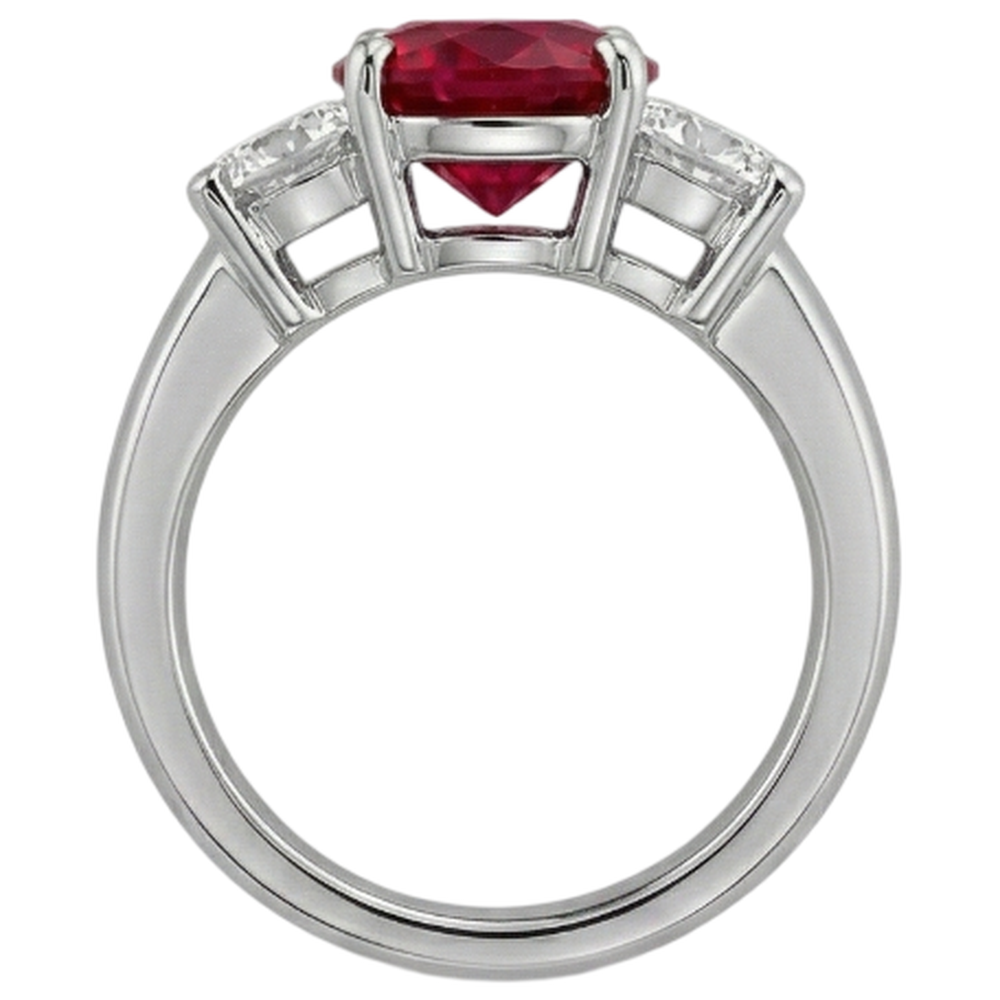 3.50 ct. 3 Steine Rubin und Aus der Erde Abgebauter Natürlicher Diamanten Ring Weißgold Krappenset