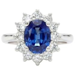 3.60 Karat Blauer Saphir Und Aus der Erde Abgebauter Natürlicher Diamant Ring Blumenstil Weißgold 14K