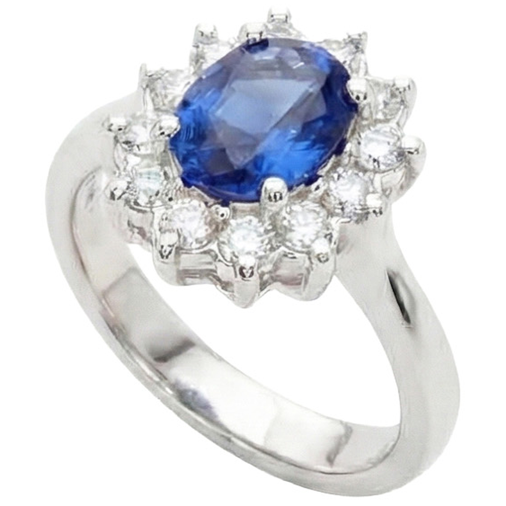 3.60 Karat Blauer Saphir Und Aus der Erde Abgebauter Natürlicher Diamant Ring Blumenstil Weißgold 14K