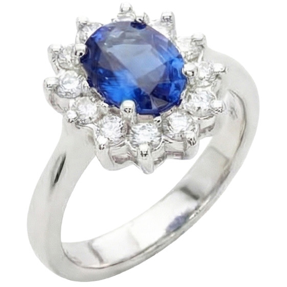 3.60 Karat Blauer Saphir Und Aus der Erde Abgebauter Natürlicher Diamant Ring Blumenstil Weißgold 14K