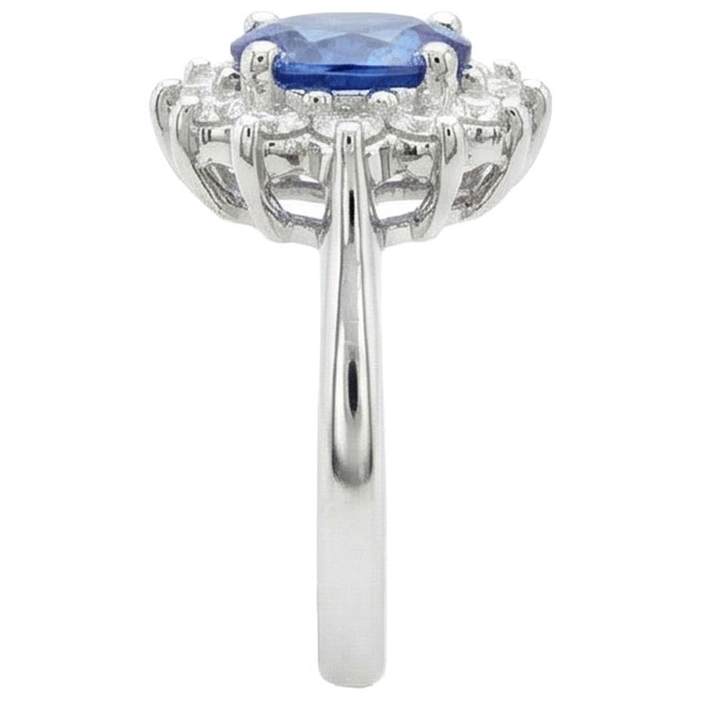 3.60 Karat Blauer Saphir Und Aus der Erde Abgebauter Natürlicher Diamant Ring Blumenstil Weißgold 14K