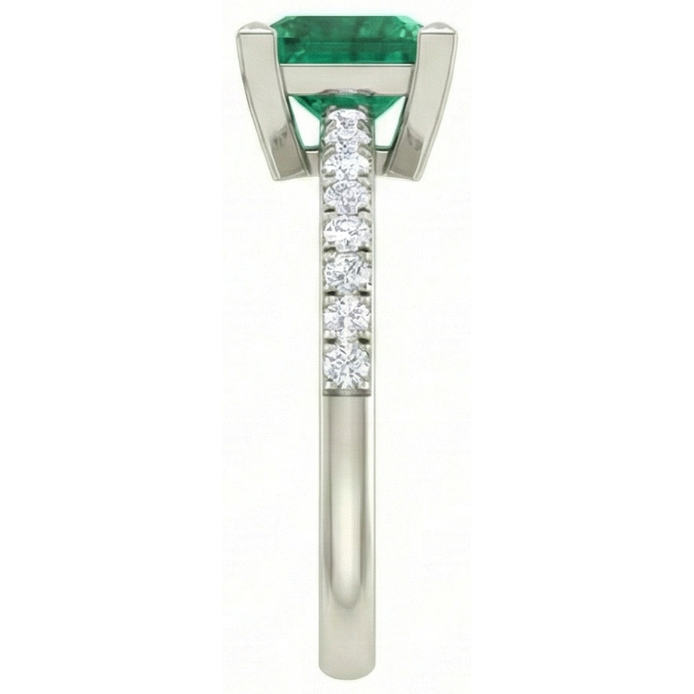 3.65 ct grüner Smaragd mit Aus der Erde Abgebauter Natürlicher Diamantring Weißgold 14K