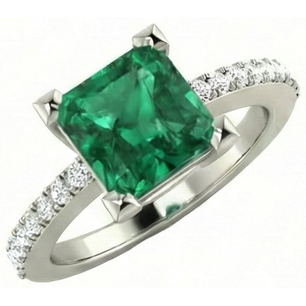 3.65 ct grüner Smaragd mit Aus der Erde Abgebauter Natürlicher Diamantring Weißgold 14K