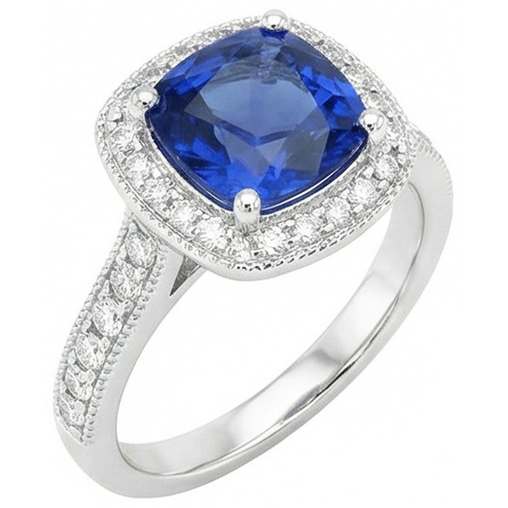echter round saphir 3.70Karat ring Vorderansicht