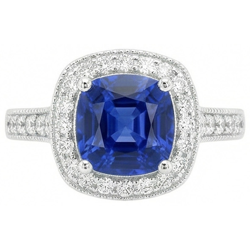 echter round saphir 3.70Karat ring Seitenansicht