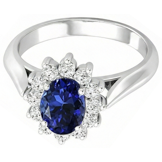3.75 Karat Oval Tansanit mit runden Aus der Erde Abgebauter Natürlicher Diamanten Ring Weißgold 14K