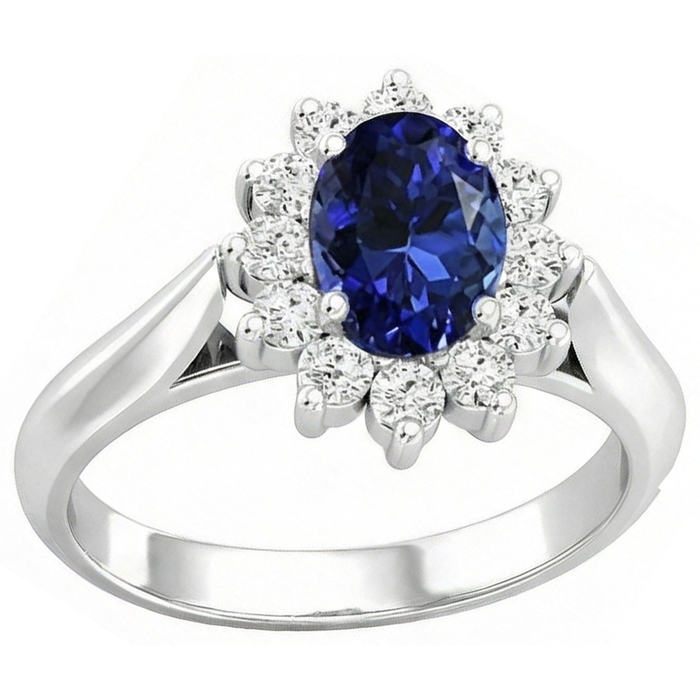 3.75 Karat Oval Tansanit mit runden Aus der Erde Abgebauter Natürlicher Diamanten Ring Weißgold 14K