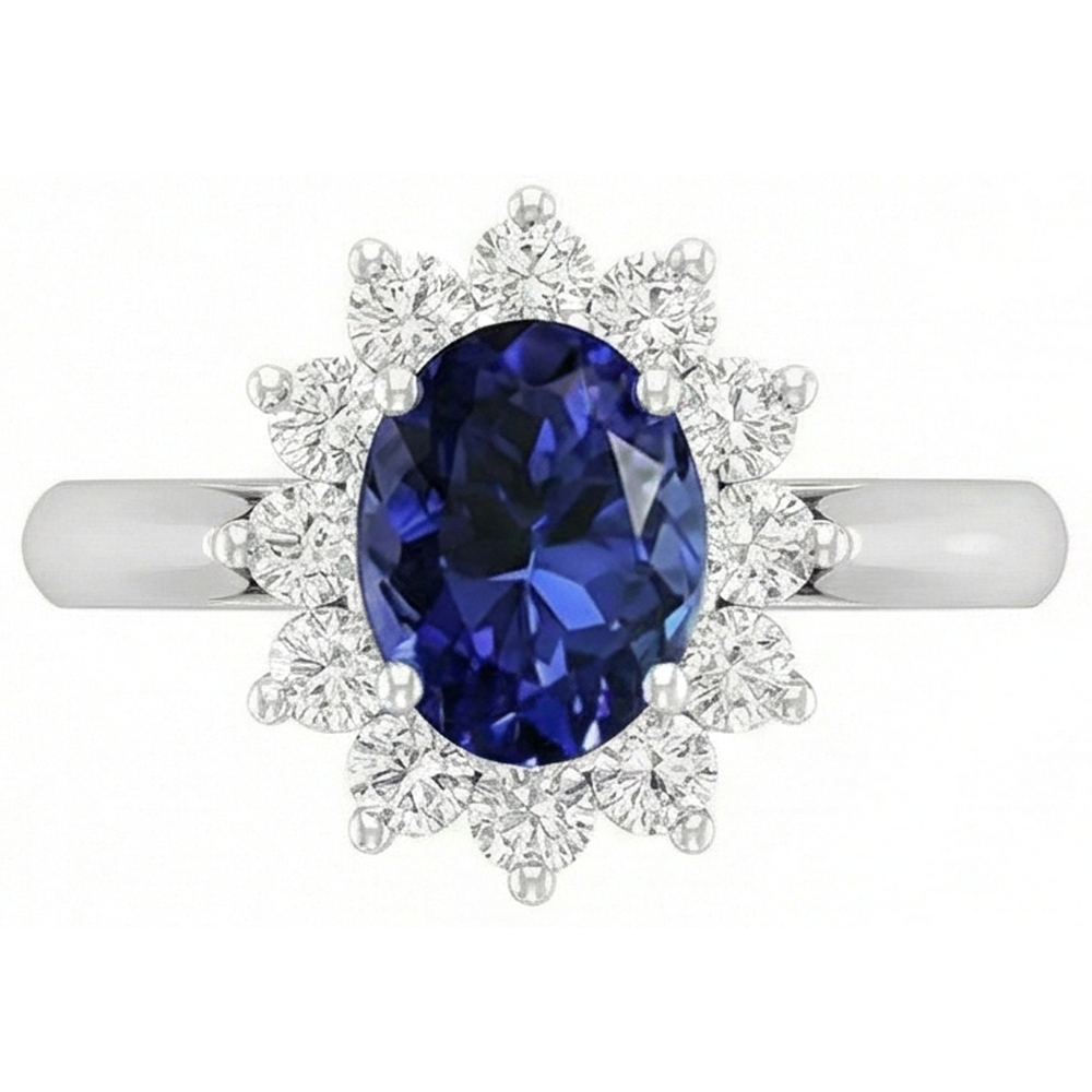 3.75 Karat Oval Tansanit mit runden Aus der Erde Abgebauter Natürlicher Diamanten Ring Weißgold 14K