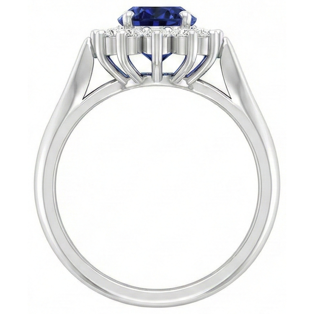 3.75 Karat Oval Tansanit mit runden Aus der Erde Abgebauter Natürlicher Diamanten Ring Weißgold 14K