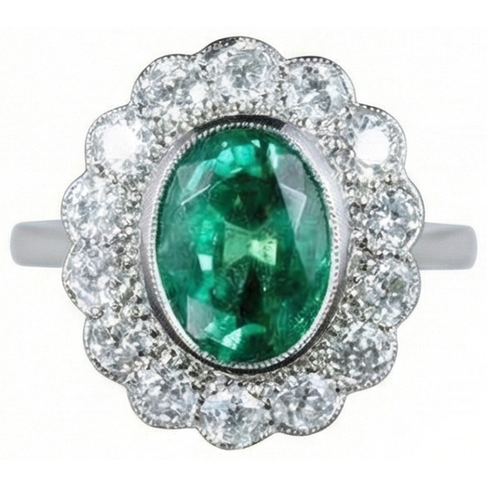 3.75 Karat Ovaler Grün Smaragd Mit Aus der Erde Abgebauter Natürlicher Diamant-Verlobungsring Weißgold 14K