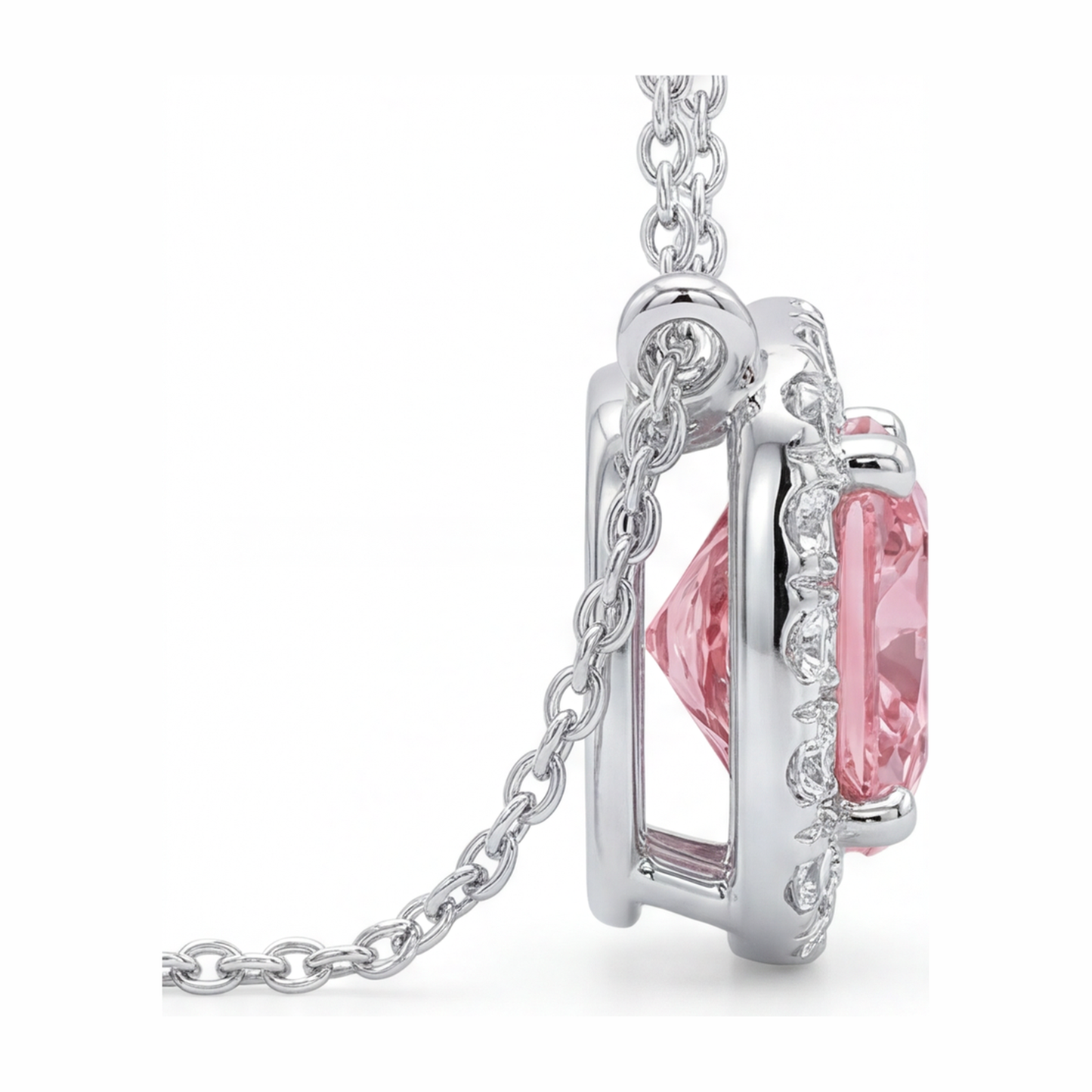 Halskette mit rosa Diamant, 3,75 Karat, im Labor gezüchtet, Halo-Anhänger im Kissenschliff, 14 Karat Weißgold