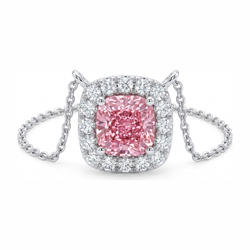 Halskette mit rosa Diamant, 3,75 Karat, im Labor gezüchtet, Halo-Anhänger im Kissenschliff, 14 Karat Weißgold