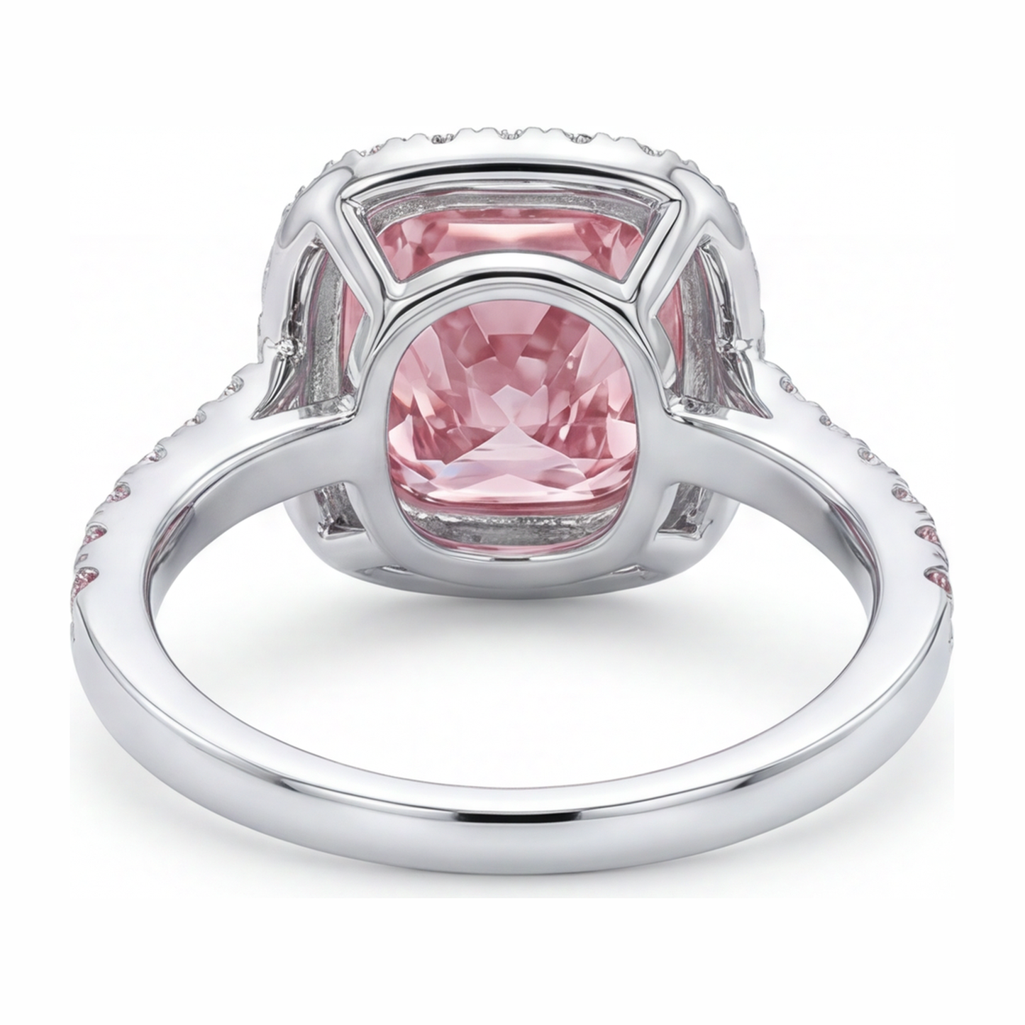 Im Labor gezüchteter rosa Diamant, 3,75 Karat Halo-Ring im Kissenschliff, 14 Karat Weißgold