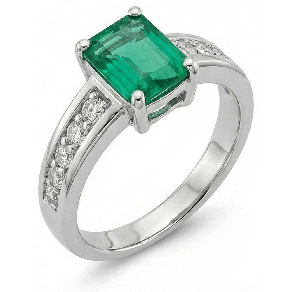 3.75 ct Grüner Smaragd-Aus der Erde Abgebauter Natürlicher Diamant-Ring-Solitär mit Akzenten