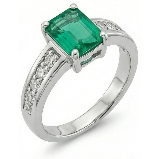 3.75 ct Grüner Smaragd-Aus der Erde Abgebauter Natürlicher Diamant-Ring-Solitär mit Akzenten