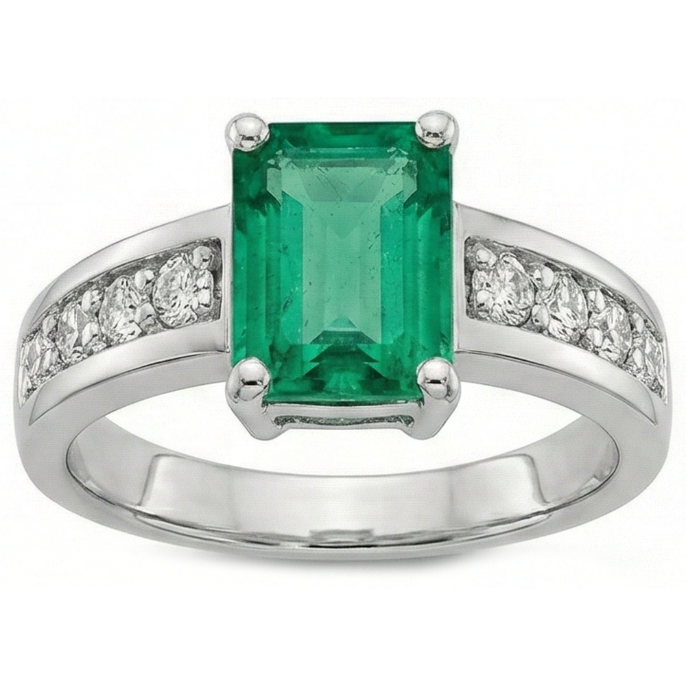 3.75 ct Grüner Smaragd-Aus der Erde Abgebauter Natürlicher Diamant-Ring-Solitär mit Akzenten