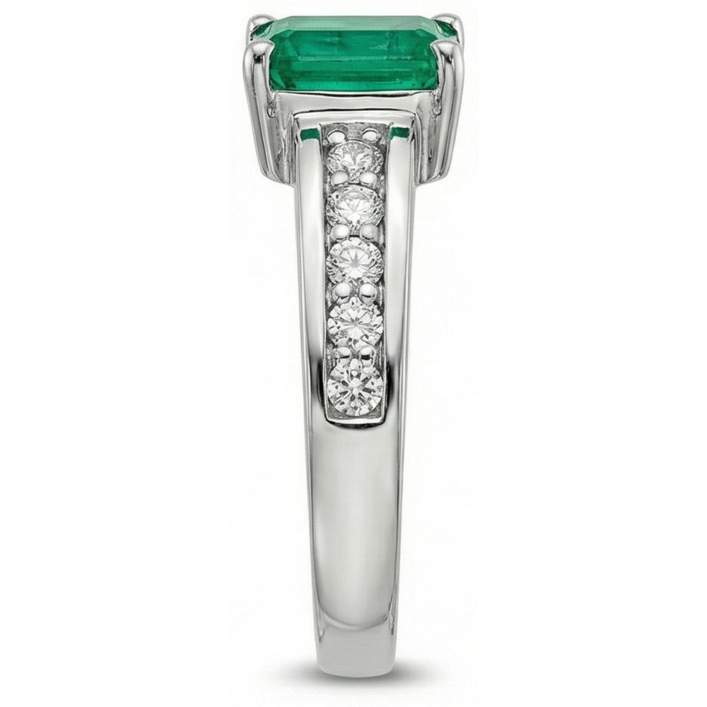 3.75 ct Grüner Smaragd-Aus der Erde Abgebauter Natürlicher Diamant-Ring-Solitär mit Akzenten