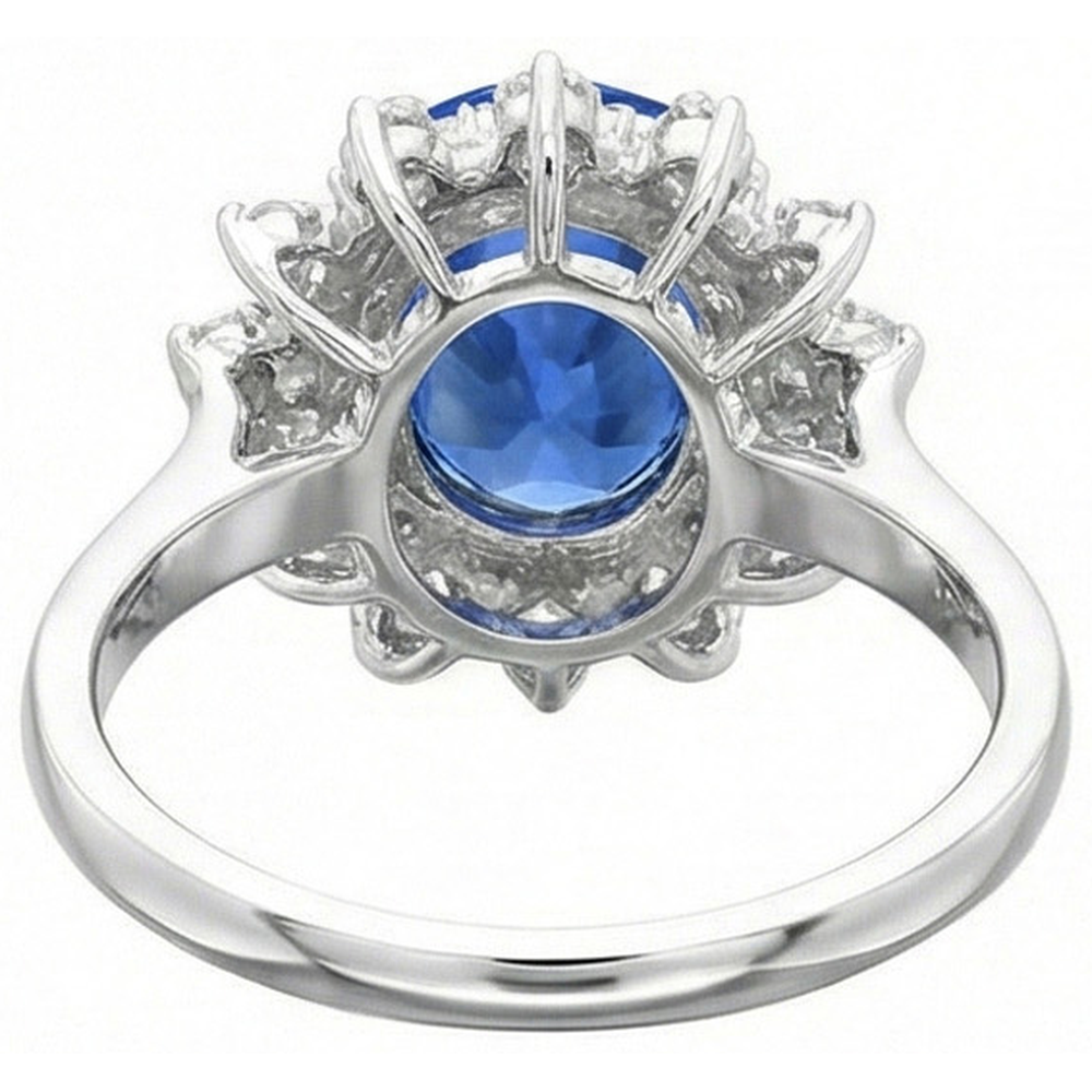 3.75 ct. Sri Lanka Saphir Aus der Erde Abgebauter Natürlicher Diamanten Ring Weißgold 14K