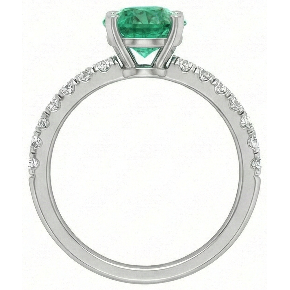 3.80 Karat Grüner Smaragd und Aus der Erde Abgebauter Natürlicher Diamanten Ring Weißgold 14K