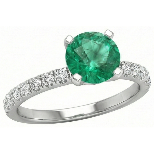 3.80 Karat Grüner Smaragd und Aus der Erde Abgebauter Natürlicher Diamanten Ring Weißgold 14K