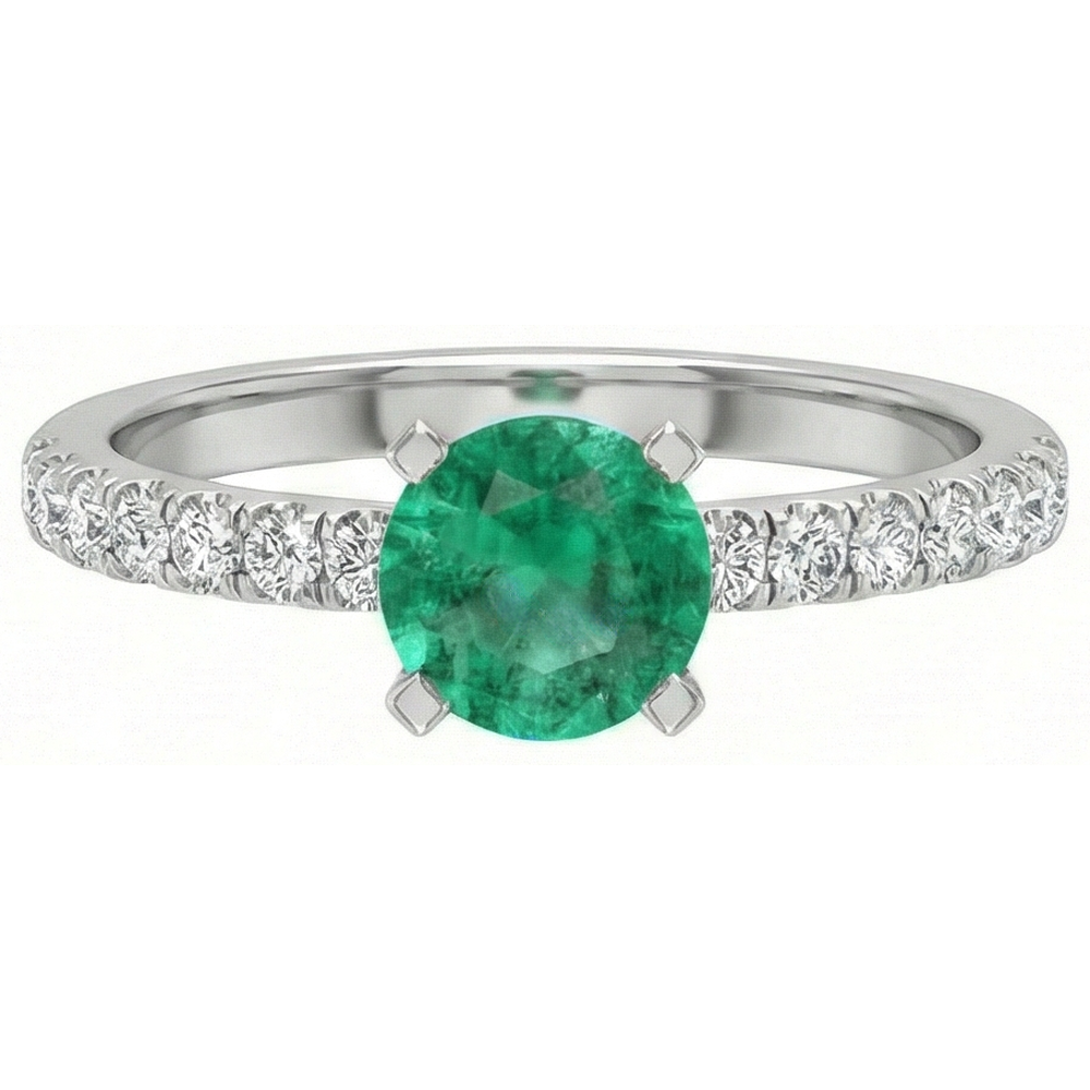 3.80 Karat Grüner Smaragd und Aus der Erde Abgebauter Natürlicher Diamanten Ring Weißgold 14K