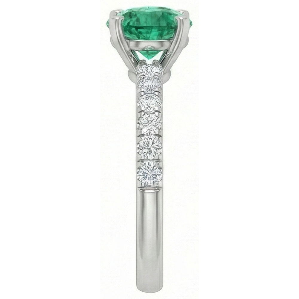 3.80 Karat Grüner Smaragd und Aus der Erde Abgebauter Natürlicher Diamanten Ring Weißgold 14K