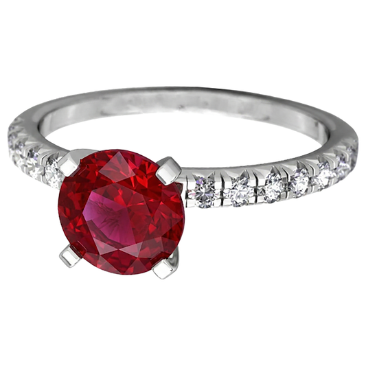 3.90 Karat Rubin und Aus der Erde Abgebauter Natürlicher Diamanten Ring Weißgold 14K Krappenset
