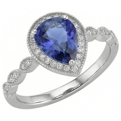 Farbstein-Ring 14 Karat Weißgold – Blauer Saphir Birnen-Schliff