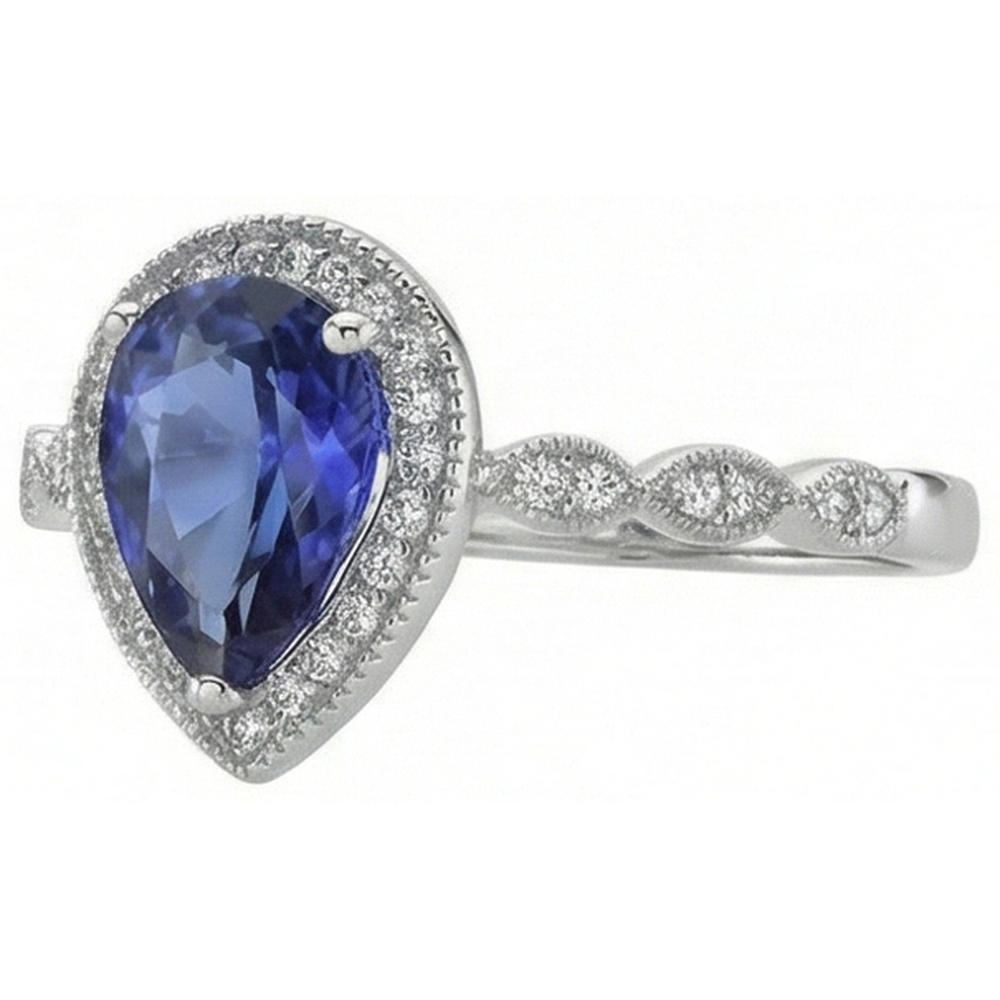 Funkelnder Blauer Saphir Farbstein-Ring 2 Karat – Schrägansicht