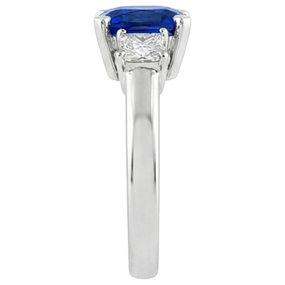 3 Ceylon-Saphir und Aus der Erde Abgebauter Natürlicher Diamanten im Steinstil 4.01 ct. Ring Weißgold 14K