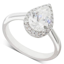 3 Karat Birne und runder Echt Aus der Erde Abgebauter Natürlicher Diamant Halo Ring