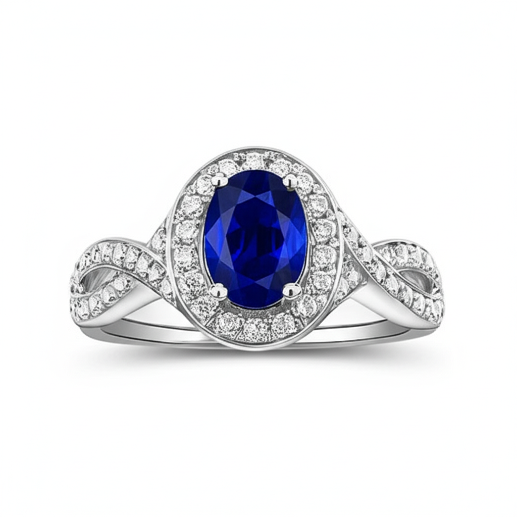 3 Karat Ceylon Saphir Aus der Erde Abgebauter Natürlicher Diamant Twist Ring Weißgold 14K Damen Schmuck