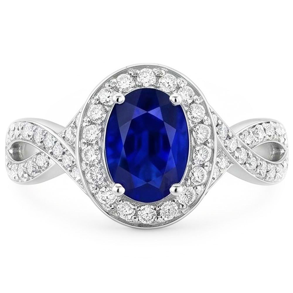 3 Karat Ceylon Saphir Aus der Erde Abgebauter Natürlicher Diamant Twist Ring Weißgold 14K Damen Schmuck